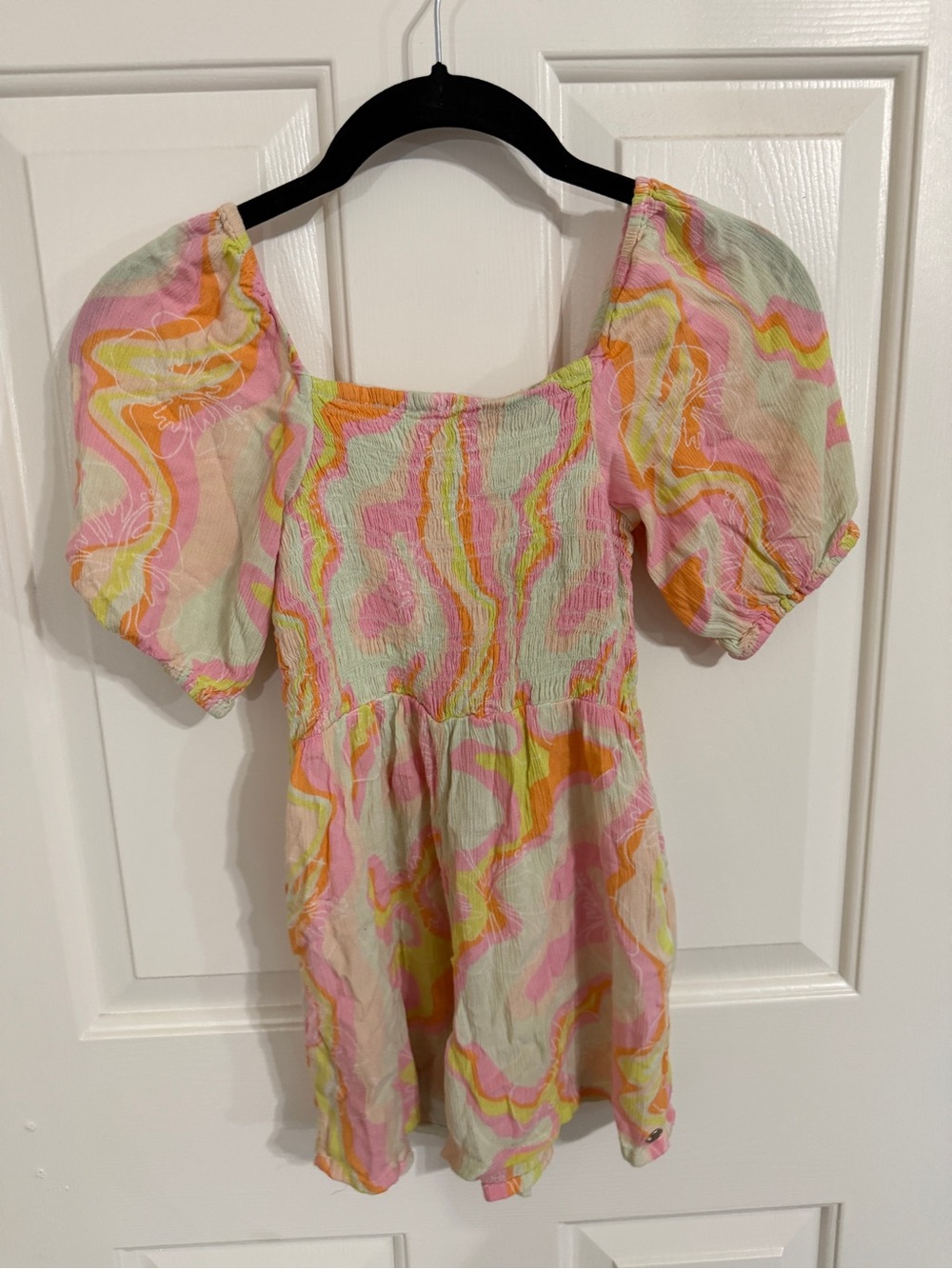 Roxy Girls' Pastel Swirl Puff-Sleeve Romper - Blue, Green, Pink, Orange, Cream